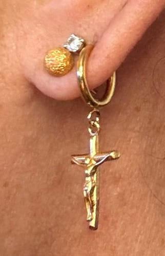 Customer photo review of Crucifix Earring (Gold)