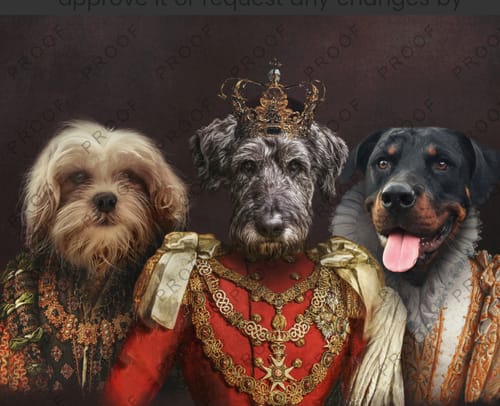 Customer photo review of The Queen, Prince & Princess - Custom Pet Portrait