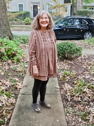 Ginger Z. review of Plus Size Women Vintage Stripe Loose Spliced Cardigan Shirt image 1 out of 1