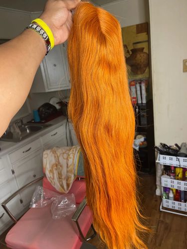 Customer photo review of Ginger Orange Wave Transparent Lace Frontal Lace Wig