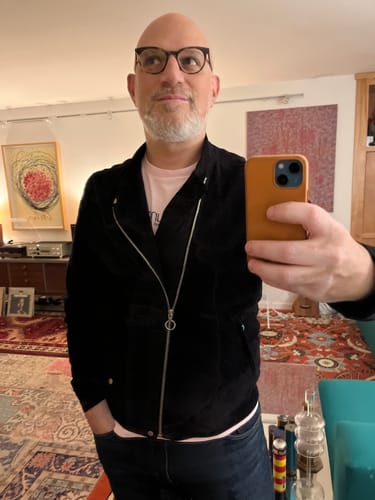 Customer photo review of SERAPHIN Dark Navy Blue Suede Buffalo Leather Asymmetrical Biker Jacket FR 50 US M