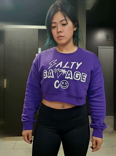 Customer photo review of Salty Savage Ladies “90's Beach Edition” Cropped Pullover Sweatshirt | Purpl