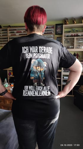 Customer photo review of PSYCHIATER TEDDY Rückendruck T-Shirt