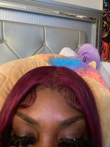 Customer photo review of Vibrant Burgundy Lustrous Silky Straight Lace Frontal Wig
