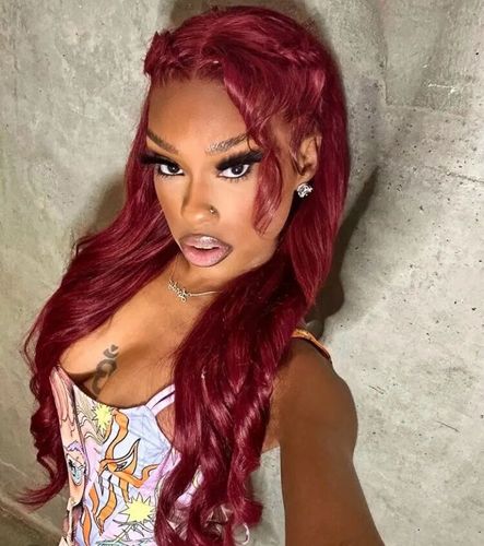 Customer photo review of Vibrant Burgundy Lustrous Silky Straight Lace Frontal Wig