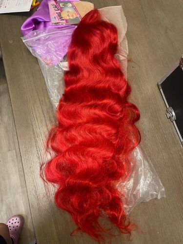 Customer photo review of Natural Wave Red 200% Density 12A+ Virgin Human Hair Transparent Lace Front Wig
