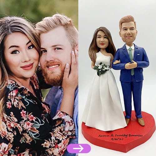 Customer photo review of Wedding Couple with Flowers Custom Bobbleheads