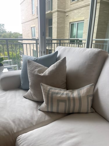 Customer photo review of Tay Sky Blue Linen Pillow Cover