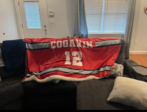 Customer photo review of Personalized Hockey Hooded Blanket