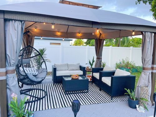 Customer photo review of SUNJOY 11x13 Soft Top Gazebo with 2-Tier Canopy, Netting, Curtains and Hook - Light Gray