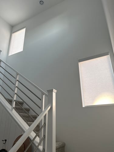 Customer photo review of SmartWings Motorized Light Filtering Roller Shades 70% Blackout Safari