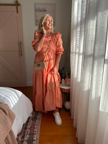 Customer photo review of Off Shoulder Dress - Coral