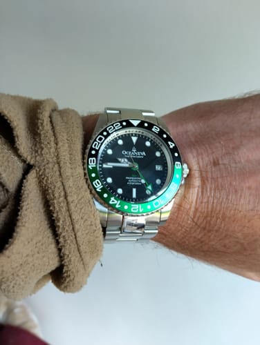 Customer photo review of Oceaneva™ Men's GMT Automatic Deep Marine Explorer 1250M Pro Diver Black Green Bezel Watch