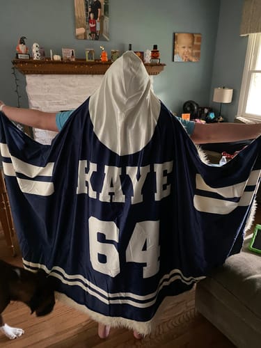 Customer photo review of Personalized Hockey Hooded Blanket
