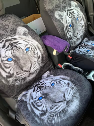 Customer photo review of White Tiger Blue Eyes Amazing Black Background Car Seat Covers 210102