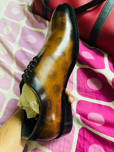 Customer photo review of Paul Tabbacco Texture Black Tone Leather Brogue Wholecut Derby Shoe