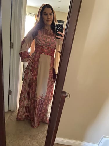 Customer photo review of Dark Beige/Burgundy Modern Full Embroidered Thobe
