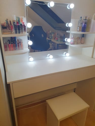 Customer photo review of SONNI Schminktisch mit Spiegel und Hocker,4 Ablagen Frisiertisch mit Led Beleuchtung Schubladen 108 x 40 x 140 cm Weiß