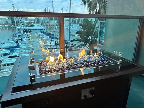 Customer photo review of 44 Inch Propane Fire Pit Table with Wind Guard and Waterproof Cover for Patio, Brown