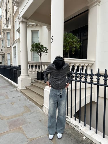 Customer photo review of Dark Fog Washed Curved Stitches Wide Leg Jeans