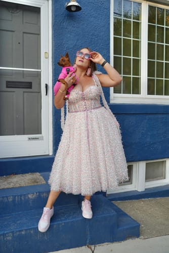 Customer photo review of Retro Colorful Polka Dots Dress with Removable Puff Sleeves, Tie Straps