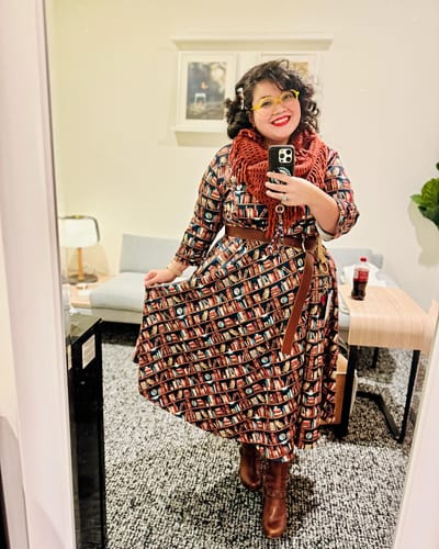 Customer photo review of Library and Owls Scarlette Dress in Navy by Dolly & Dotty