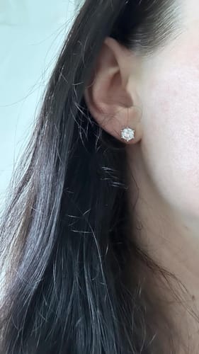 Customer photo review of Luxuria Moissanite 14K White Gold Plated Silver Stud Earrings