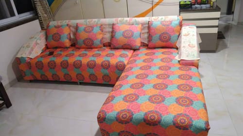 Customer photo review of Vintage Elastic L-Shape Sofa Slipcovers.