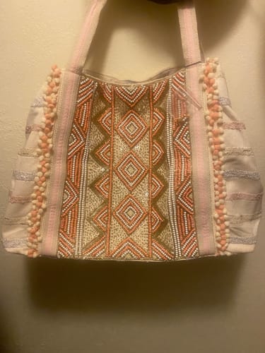 Customer photo review of Rose Gold Tote-Hand Beaded Metallic Tote For Women