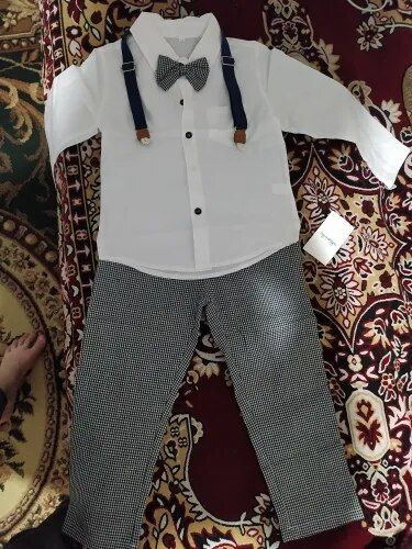 Customer photo review of Long Sleeve Bow Tie Suspender Pants Set