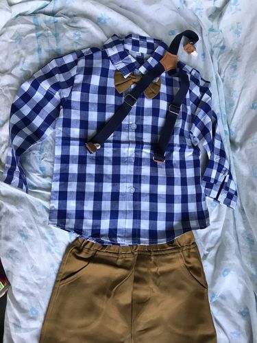 Customer photo review of Long Sleeve Bow Tie Suspender Pants Set