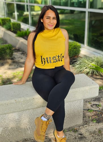 Customer photo review of Gold Racerback crop