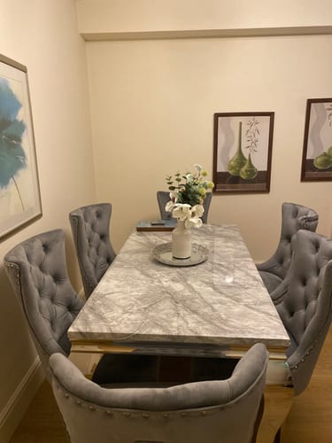 Customer photo review of Vienna Marble Dining Table With Venice Lion Knocker Chairs & Bench Option