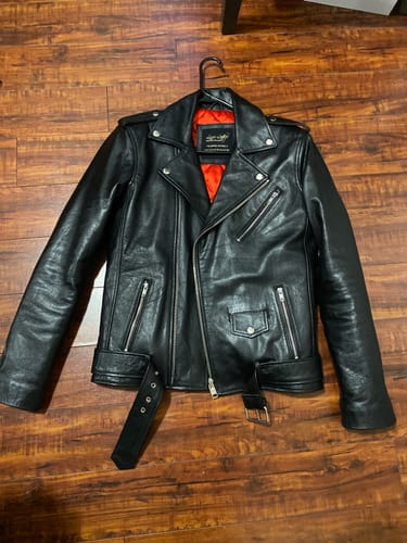 Customer photo review of Slim fit biker style jacket with belt