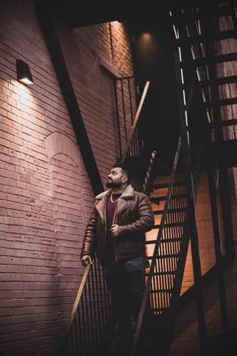 Customer photo review of Mateo Brown Biker bomber shearling jacket with lapels