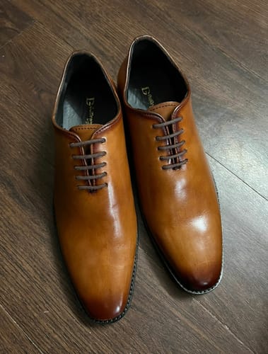 Customer photo review of Zampa Premium Cognac Calf Leather Wholecut Derby Shoe