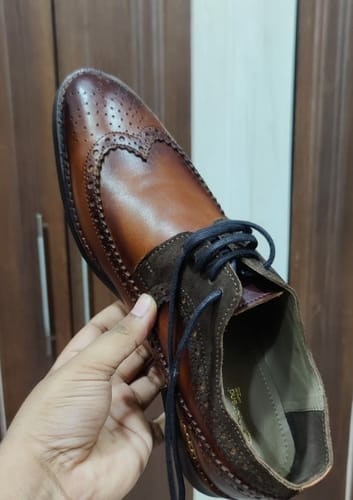 Customer photo review of Handpainted Tabbacco Shade Long Wing Blucher Brogue Flat Toe