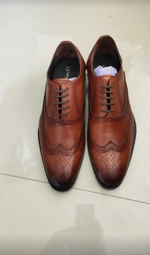 Customer photo review of Chestnut Tan Calf Wingtip Premium Brogue Shoes