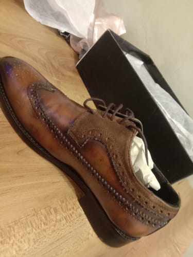 Customer photo review of Handpainted Tabbacco Shade Long Wing Blucher Brogue Flat Toe