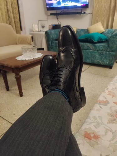 Customer photo review of Adam Black Calf Wingtip Flat Toe Brogue Shoes