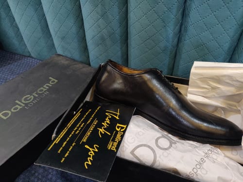 Customer photo review of Adam Black Box Calf Leather Wholecut Derby Shoe