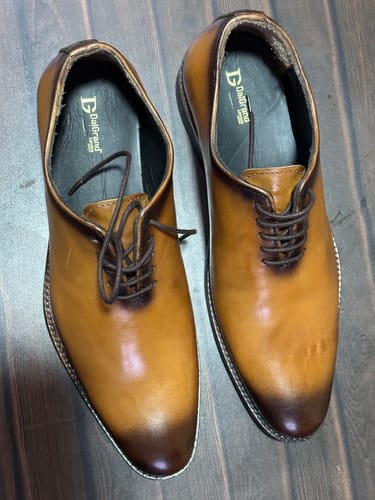 Customer photo review of Premium Tan Calf Leather Wholecut Shoe