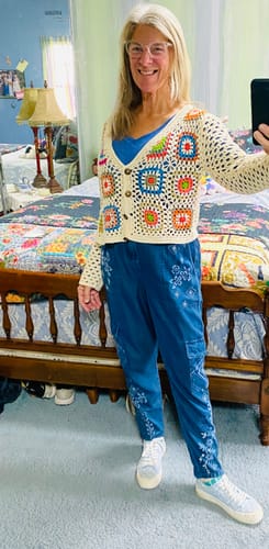 Customer photo review of Johnny Was Workshop Denim Blue Willow Smocked Cargo Pants Boho Chic W69223 NEW