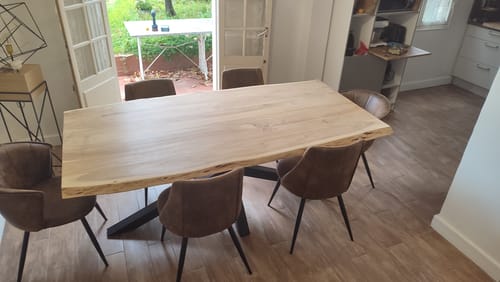 Customer photo review of Lot de 4 chaises de salle à manger rétro, style industriel, en tissu suédine, pieds en métal noir - SMEG SUEDE BROWN 4PCS