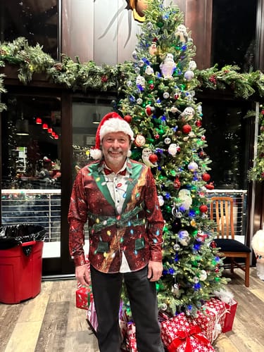 Customer photo review of Men's Christmas Funny Outfit Themed Top Vacation Button Down Long Sleeve Dress Shirt