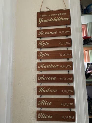 Customer photo review of Personalized Grandkids Hanging Decor Sign - 30 Member Signs Can Be Added