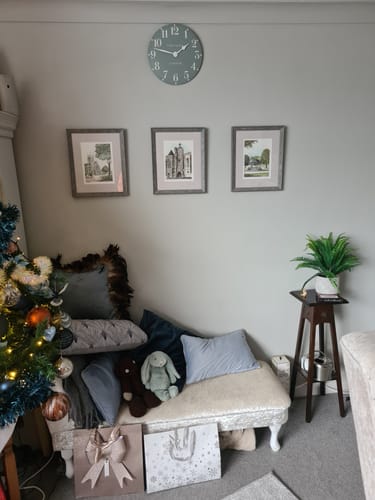 Customer photo review of Arabic 12" Wall Clock in Flax Blue by Thomas Kent