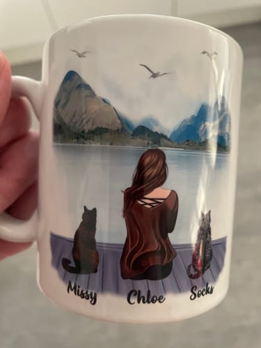 Customer photo review of Woman & Cats Mug - Life is better with a Cat -Personalised Mug