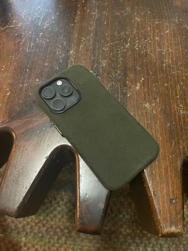 Customer photo review of Fuzzy Alcantara iPhone 15 Pro Cover . Forest Green