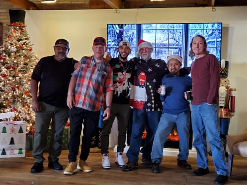 Customer photo review of Men's Christmas Santa Button Up Black Novelty Long Sleeve Shirt